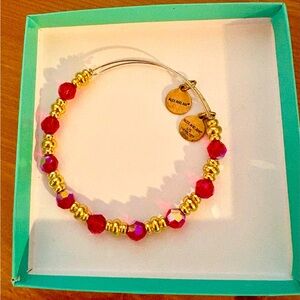 EUC Alex & Ani Gold and Red Beaded Bracelet. Swarovski crystals